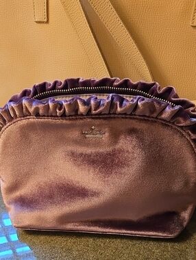 Kate Spade Marcy Velvet Ruffle Cosmetic Pouch in DAeep Plum